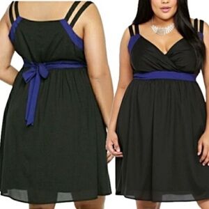 Torrid Babydoll Colorblock Tank Dress Size 16 Black A-Line Strappy Belted Dress